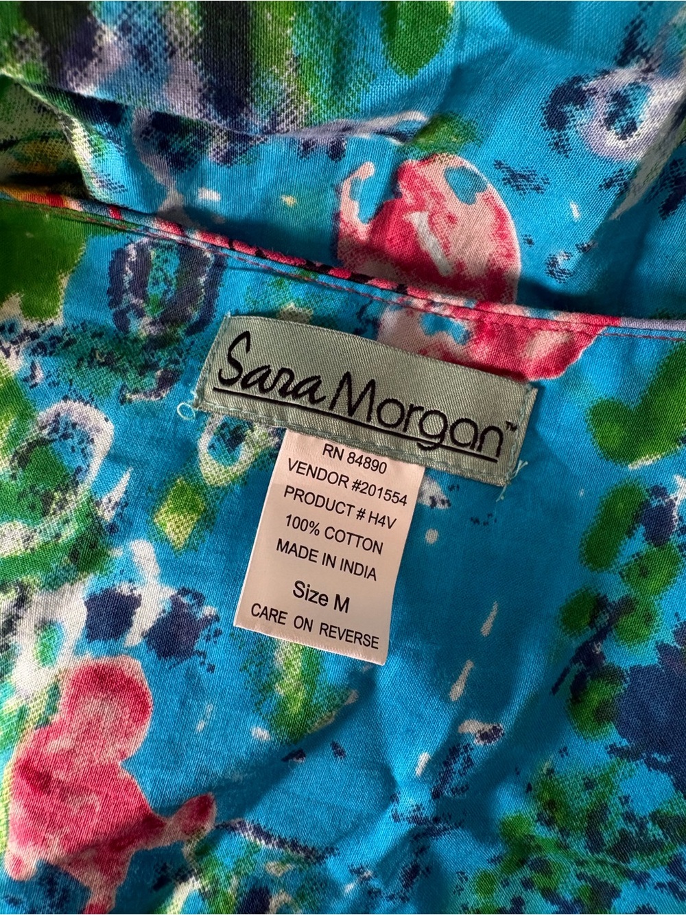Floral Blue Cotton Short-Sleeve Nightgown - Picture 3 of 3